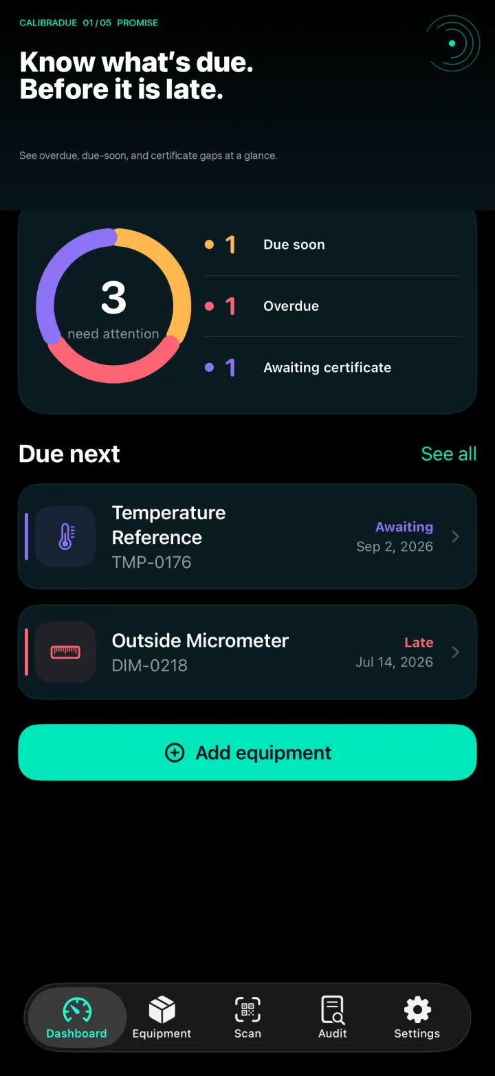 CalibraDue product interface