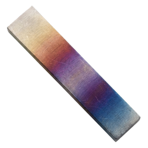 Specimen of a heat-treated steel bar with tempering colours