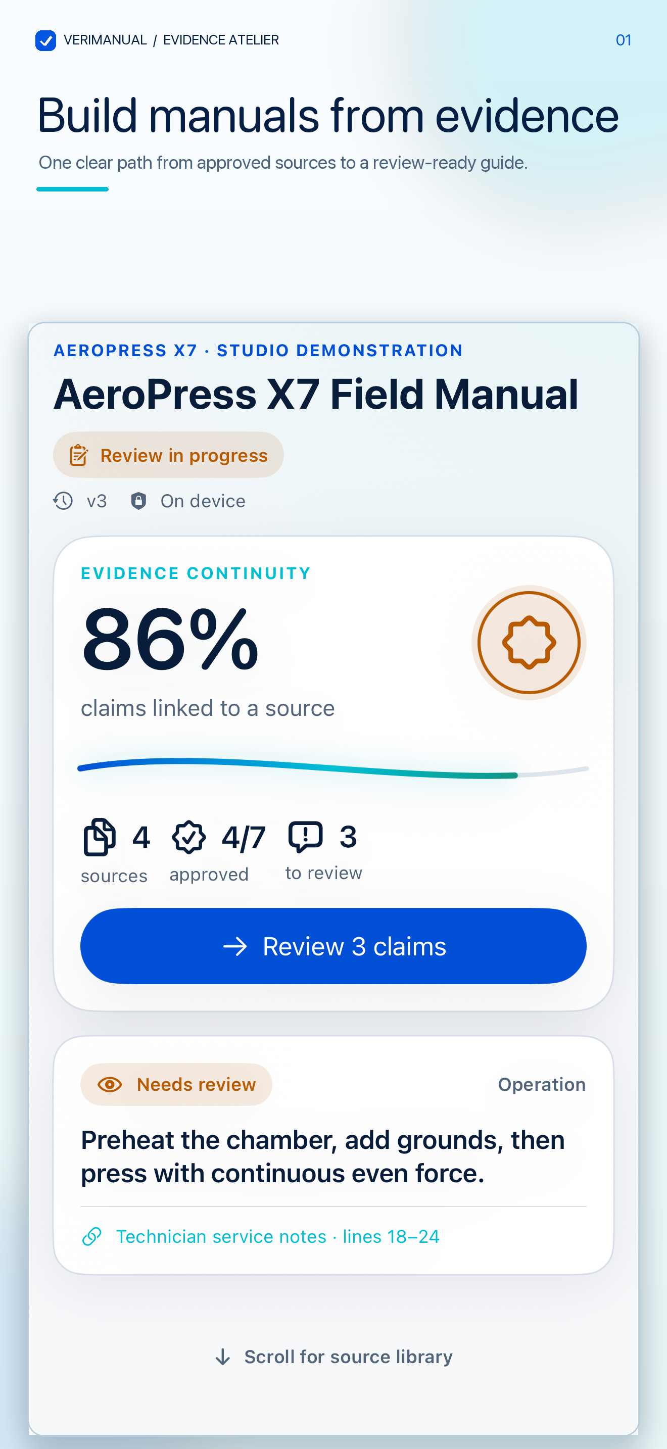 VeriManual claim approval workflow on iPhone