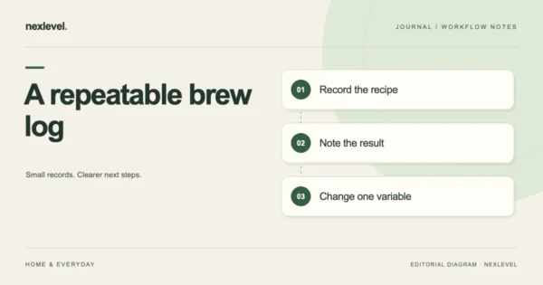 A repeatable brew log: record the recipe, note the result, change one variable.