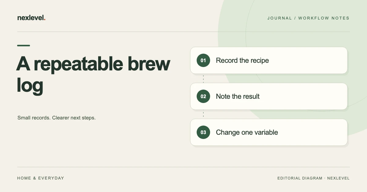 A repeatable brew log: record the recipe, note the result, change one variable.