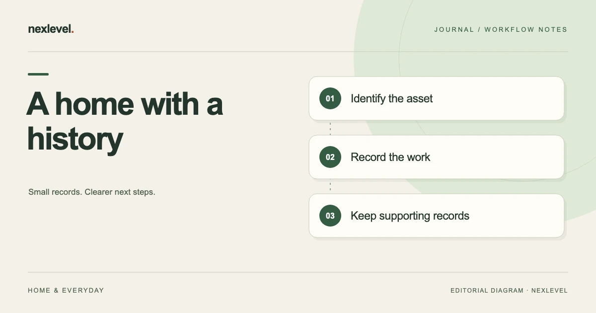 A home with a history: identify the asset, record the work, keep supporting records.