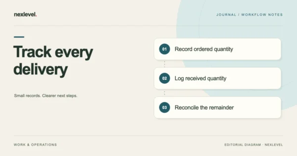 Track every delivery: record ordered quantity, log received quantity, reconcile the remainder.