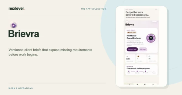 Brievra product cover with its app icon and an official App Store screenshot.